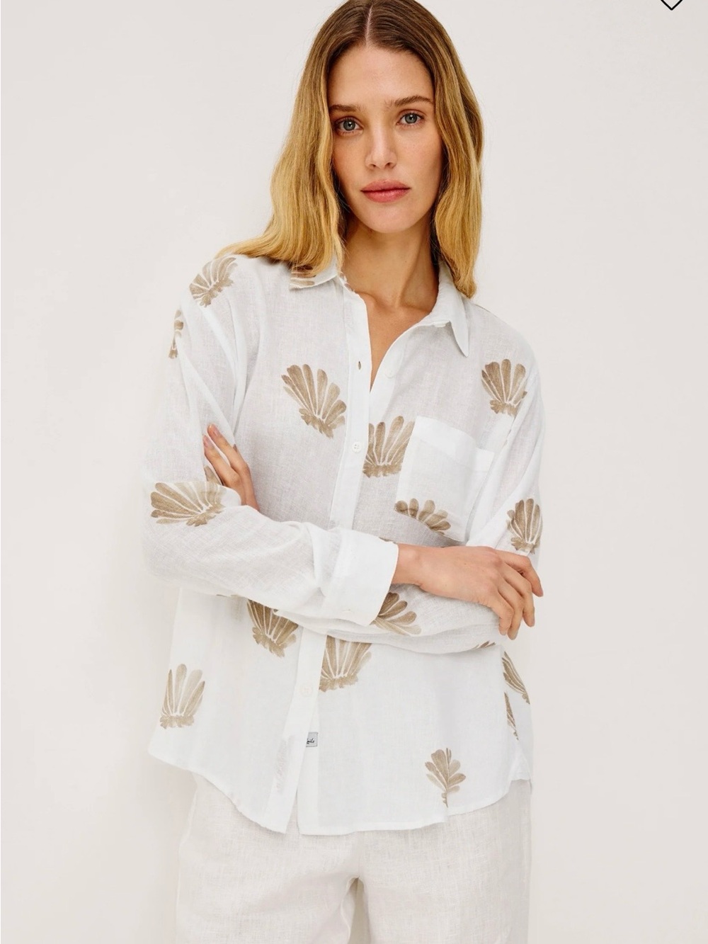 Rails Charli Long Sleeve Shirt Taupe Seashells Size Large Linen button down NWT